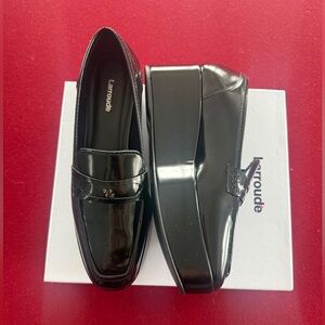 Larroude Glossy Black Women Platform Loafers